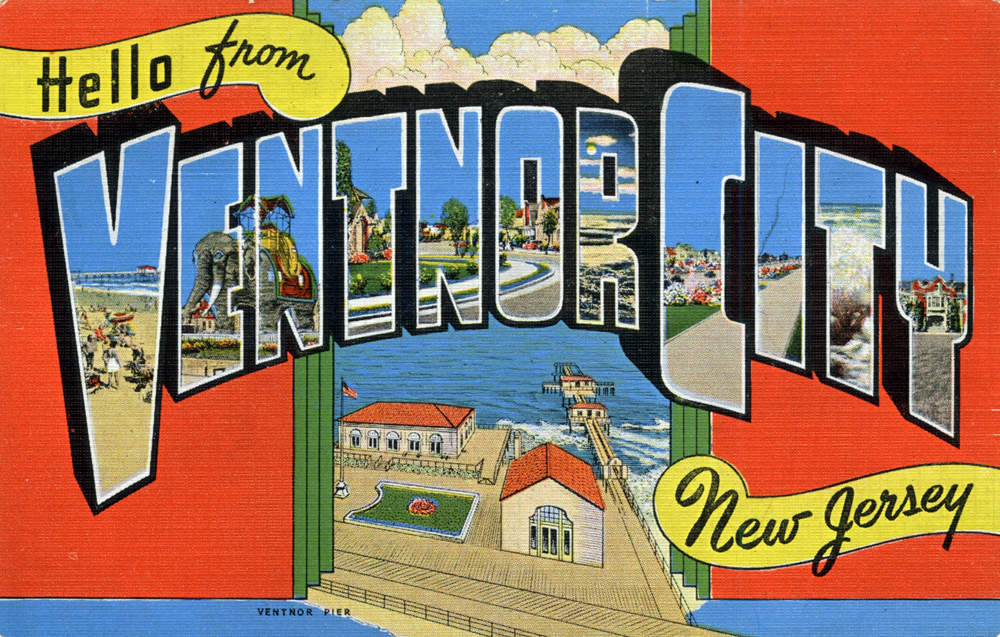 Vintage large-letter postcard reading Hello from Ventnor City, New Jersey