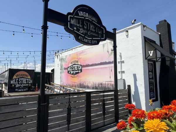 Covered outdoor patio at Vagabond’s Mile Stretch Beer Garden
